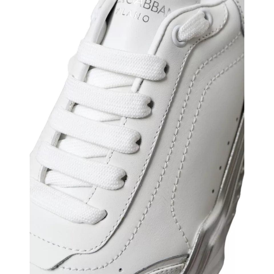 Dolce &amp; Gabbana White Silver Daymaster Leather Sneakers Shoes