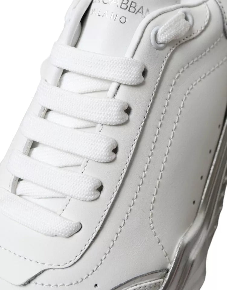 Dolce & Gabbana White Silver Daymaster Leather Sneakers Shoes