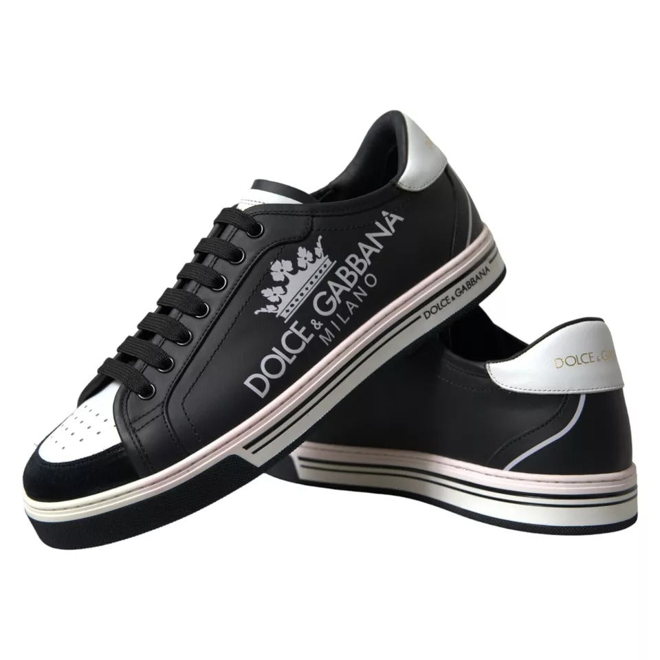 Dolce &amp; Gabbana Black Leather Crown Milano Sneakers Shoes