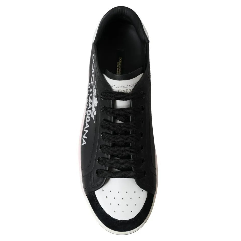 Dolce &amp; Gabbana Black Leather Crown Milano Sneakers Shoes