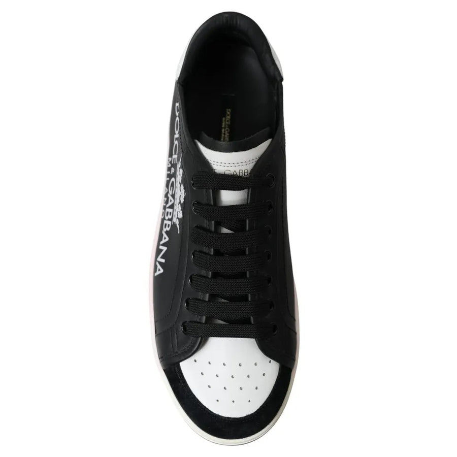 Dolce & Gabbana Black Leather Crown Milano Sneakers Shoes