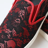 Dolce & Gabbana Black Red Lace Slip On Low Top Sneakers Shoes