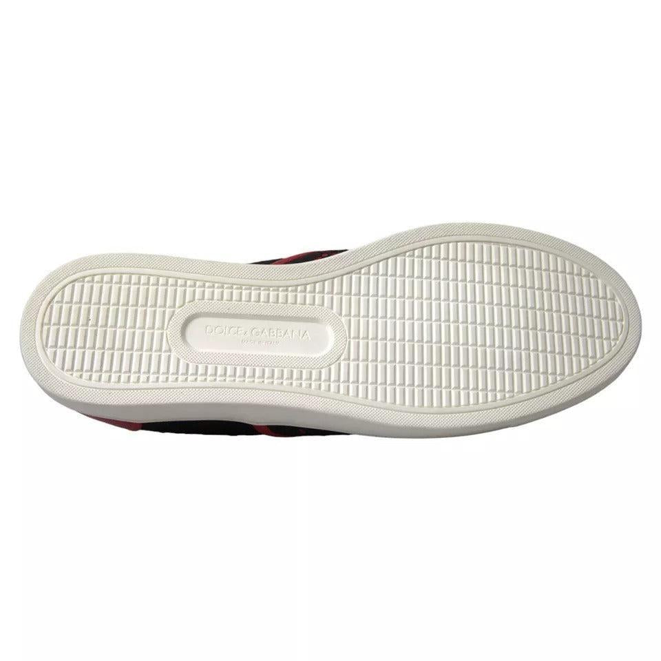 Dolce &amp; Gabbana Black Red Lace Slip On Low Top Sneakers Shoes