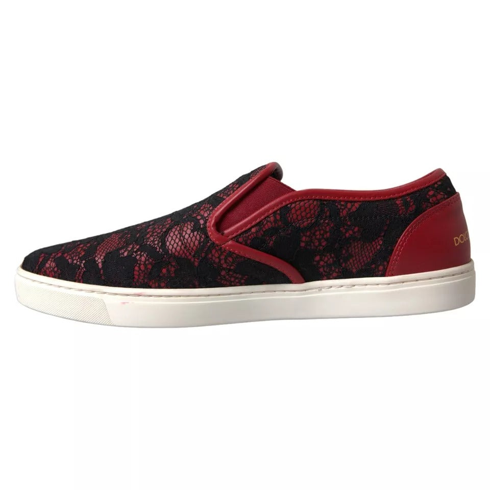 Dolce & Gabbana Black Red Lace Slip On Low Top Sneakers Shoes