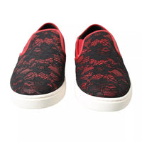 Dolce & Gabbana Black Red Lace Slip On Low Top Sneakers Shoes