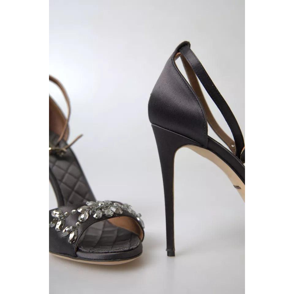 Dolce &amp; Gabbana Gray Satin Ankle Strap Crystal Sandals Shoes