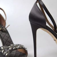 Dolce & Gabbana Gray Satin Ankle Strap Crystal Sandals Shoes