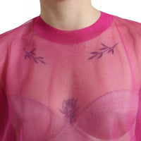 Dolce & Gabbana Pink Sheer Long Sleeves Crewneck Top Blouse