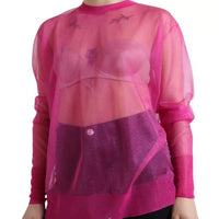 Dolce & Gabbana Pink Sheer Long Sleeves Crewneck Top Blouse