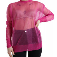 Dolce & Gabbana Pink Sheer Long Sleeves Crewneck Top Blouse