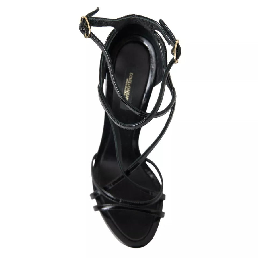 Dolce & Gabbana Black Keira Leather Heels Sandals Shoes