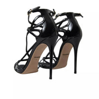 Dolce & Gabbana Black Keira Leather Heels Sandals Shoes