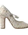 Dolce & Gabbana White Lace Crystals Heels Sandals Shoes