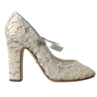 Dolce & Gabbana White Lace Crystals Heels Sandals Shoes