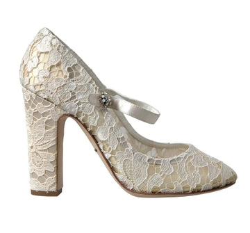 Dolce & Gabbana White Lace Crystals Heels Sandals Shoes