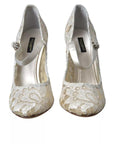 Dolce & Gabbana White Lace Crystals Heels Sandals Shoes
