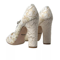 Dolce & Gabbana White Lace Crystals Heels Sandals Shoes