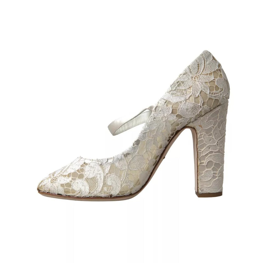 Dolce & Gabbana White Lace Crystals Heels Sandals Shoes