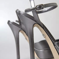 Dolce & Gabbana Silver Leather Platform Heels Sandals Shoes