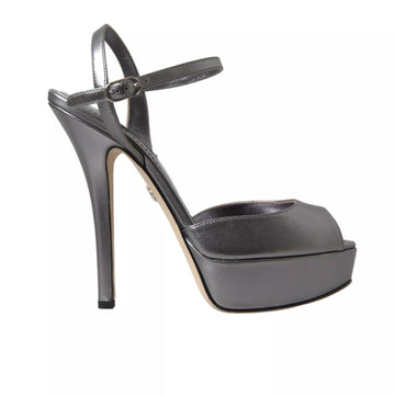 Dolce & Gabbana Silver Leather Platform Heels Sandals Shoes