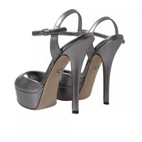 Dolce & Gabbana Silver Leather Platform Heels Sandals Shoes