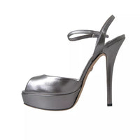 Dolce & Gabbana Silver Leather Platform Heels Sandals Shoes