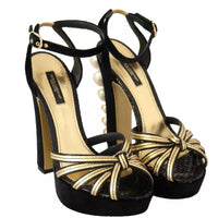 Dolce & Gabbana Black Gold Bianca Faux Pearl Sandals