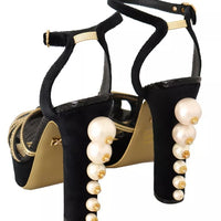 Dolce & Gabbana Black Gold Bianca Faux Pearl Sandals