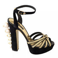 Dolce & Gabbana Black Gold Bianca Faux Pearl Sandals