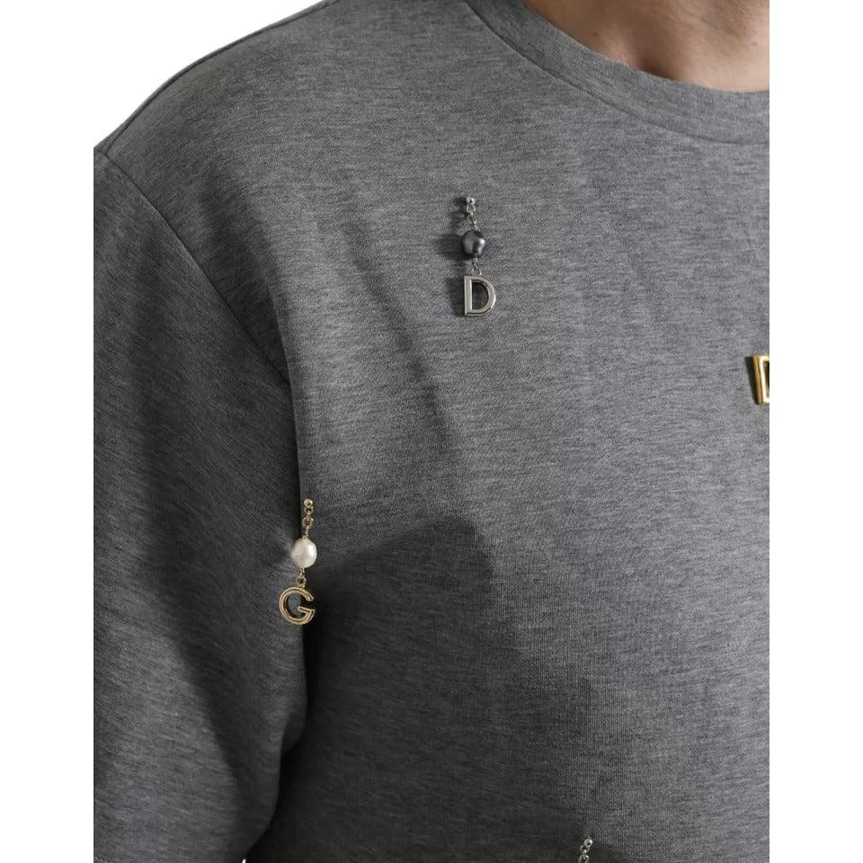 Dolce &amp; Gabbana Gray Cotton Embellished Crew Neck  T-shirt