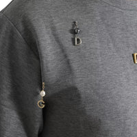 Dolce & Gabbana Gray Cotton Embellished Crew Neck  T-shirt