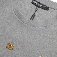 Dolce & Gabbana Gray Cotton Embellished Crew Neck  T-shirt