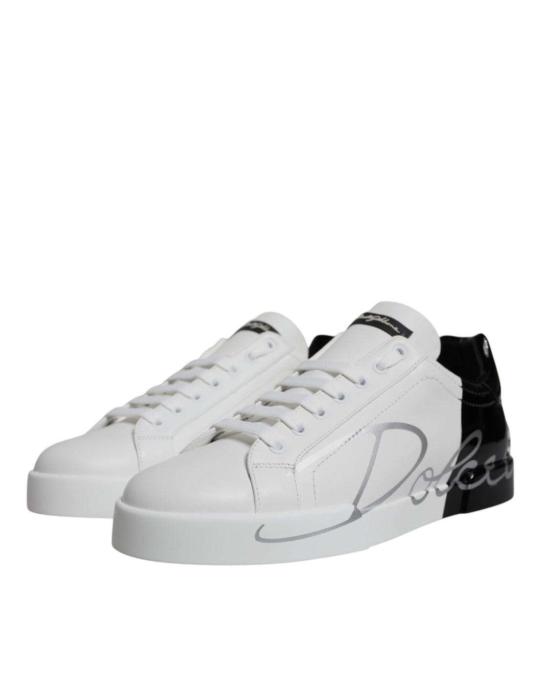 Dolce & Gabbana White Black Logo Portofino Sneaker Shoes