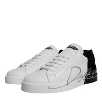 Dolce & Gabbana White Black Logo Portofino Sneaker Shoes