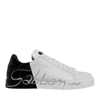 Dolce & Gabbana White Black Logo Portofino Sneaker Shoes