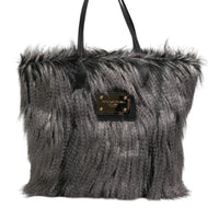 Dolce & Gabbana Black Oversize Faux Fur Shopping Tote Bag