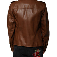 Dolce & Gabbana Brown Calfskin Leather Button Down Jacket