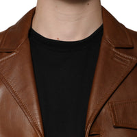 Dolce & Gabbana Brown Calfskin Leather Button Down Jacket