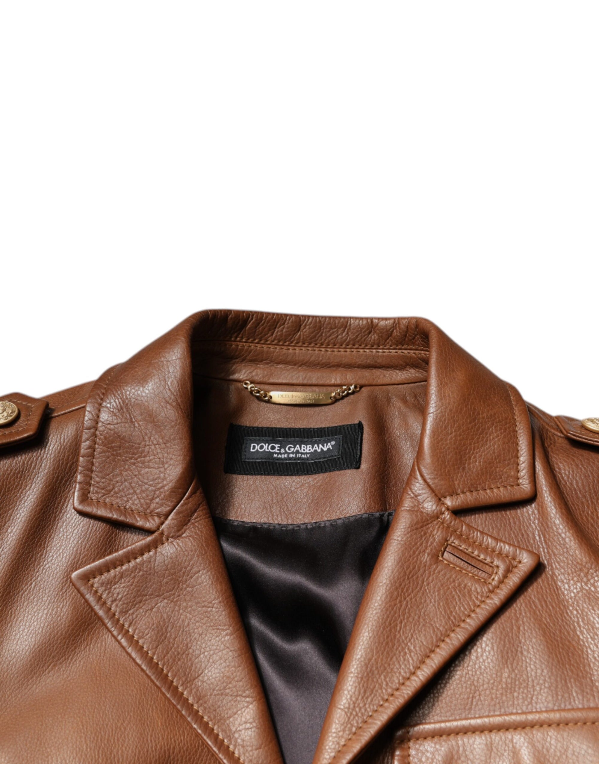 Dolce &amp; Gabbana Brown Calfskin Leather Button Down Jacket