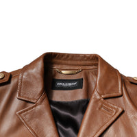 Dolce & Gabbana Brown Calfskin Leather Button Down Jacket