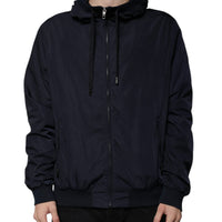 Dolce & Gabbana Dark Blue Logo Tape Full Zip Hooded Jacket