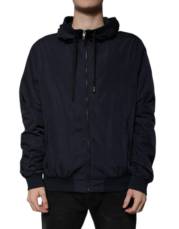 Dolce & Gabbana Dark Blue Logo Tape Full Zip Hooded Jacket