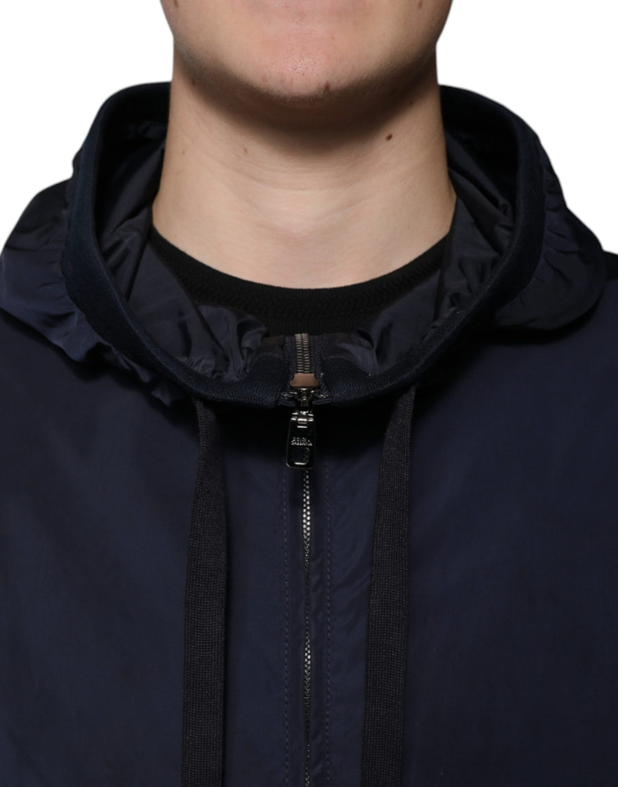 Dolce & Gabbana Dark Blue Logo Tape Full Zip Hooded Jacket