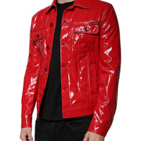 Dolce & Gabbana Red Polyester Button Down Collared Jacket