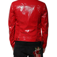 Dolce & Gabbana Red Polyester Button Down Collared Jacket