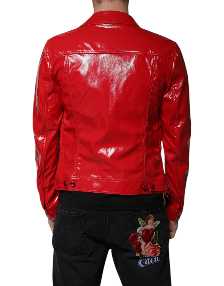 Dolce & Gabbana Red Polyester Button Down Collared Jacket