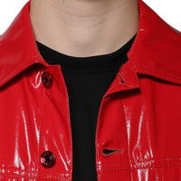 Dolce & Gabbana Red Polyester Button Down Collared Jacket