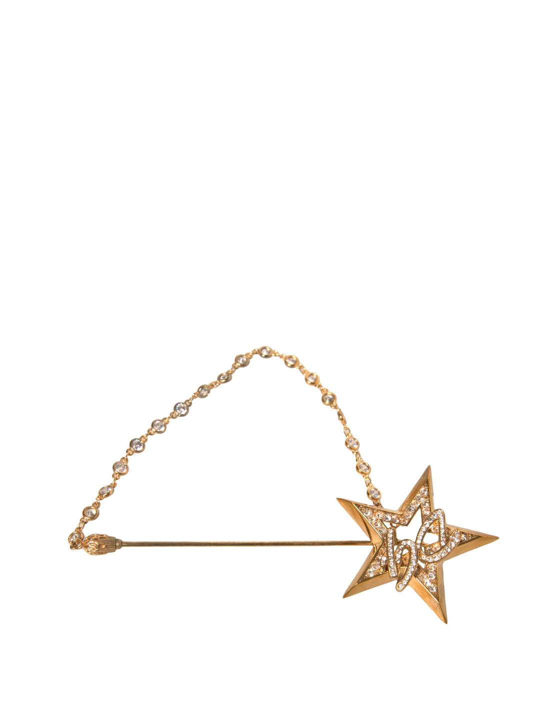 Dolce & Gabbana Gold Brass DG Logo Star Crystal Brooch Lapel Pin