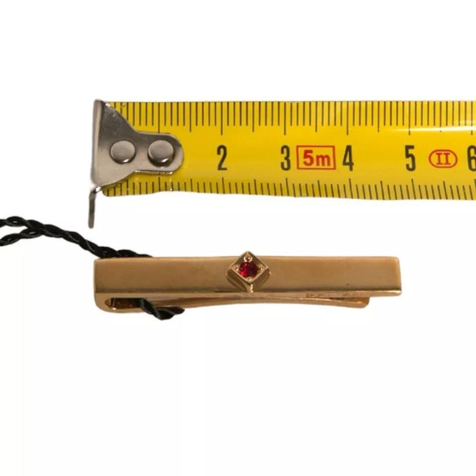 Dolce &amp; Gabbana Gold Tone Brass Crystal Branded Tie Clip Bar
