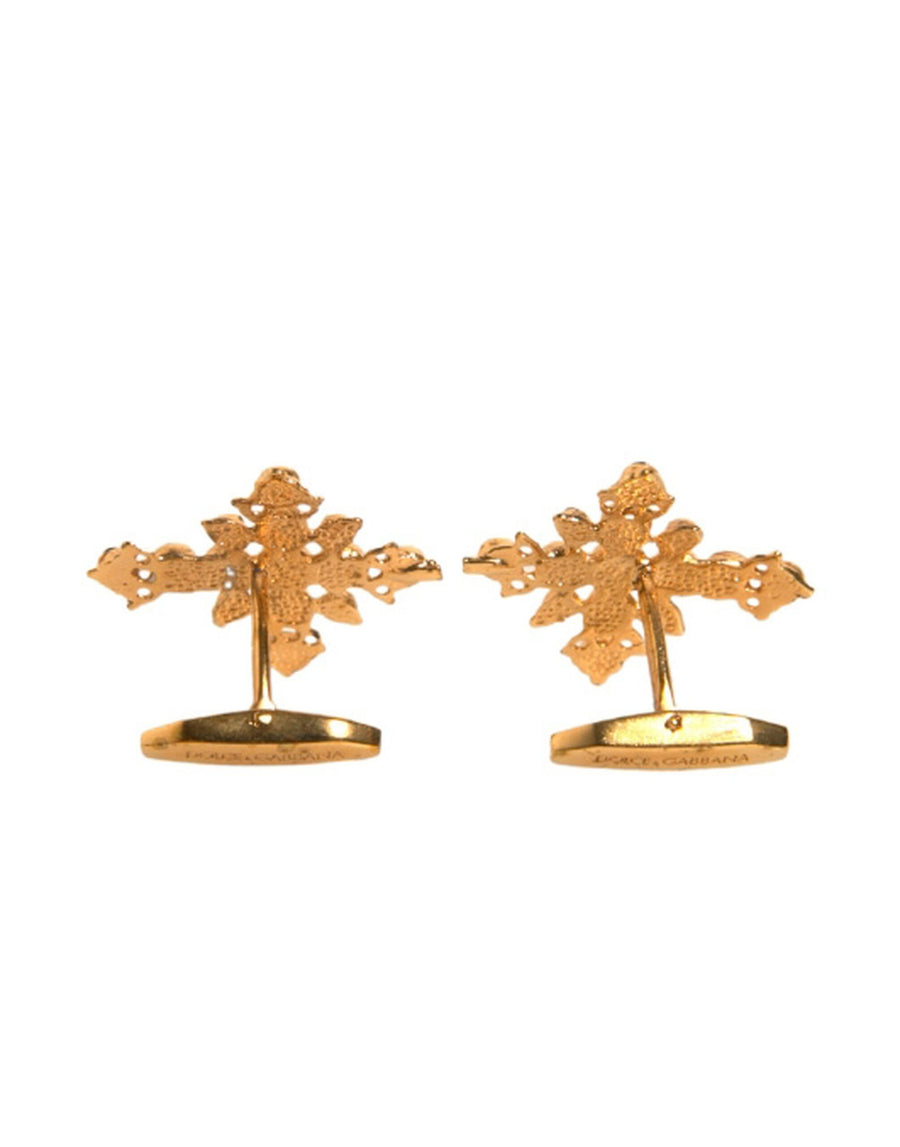 Dolce & Gabbana Gold Tone Brass Cross Crystal Cufflink